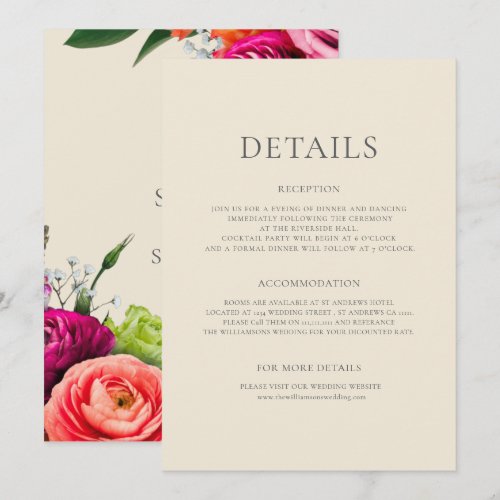 Modern floral wedding details card