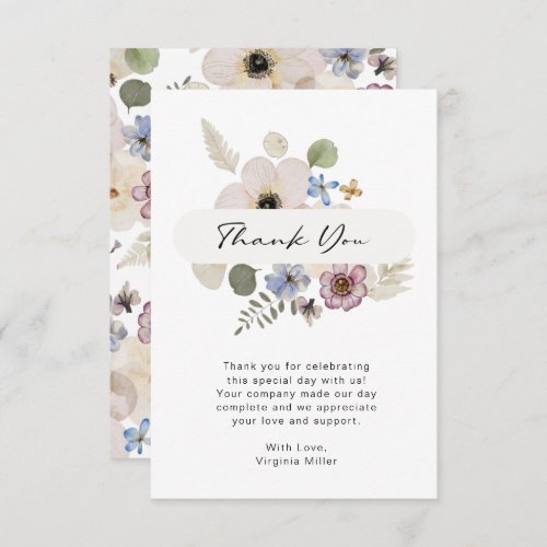 Modern Floral Wedding Flat Thank You Card