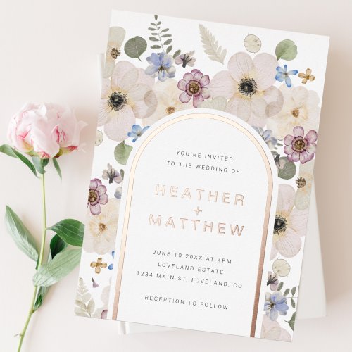 Modern Floral Wedding Foil Invitation