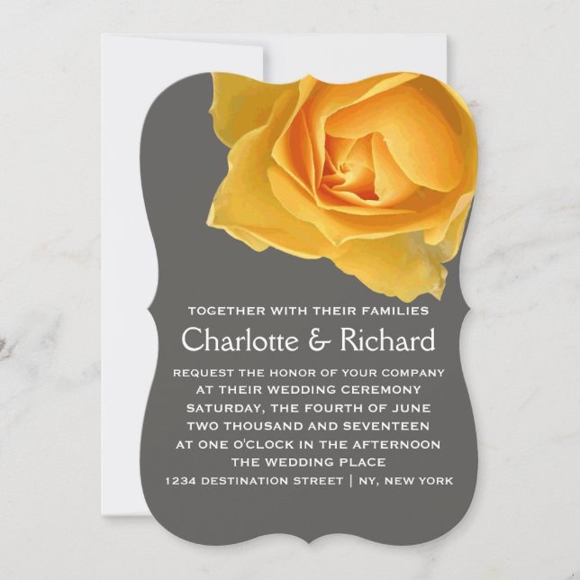 Modern Floral Wedding | Golden Yellow Roses Invitation (Front)