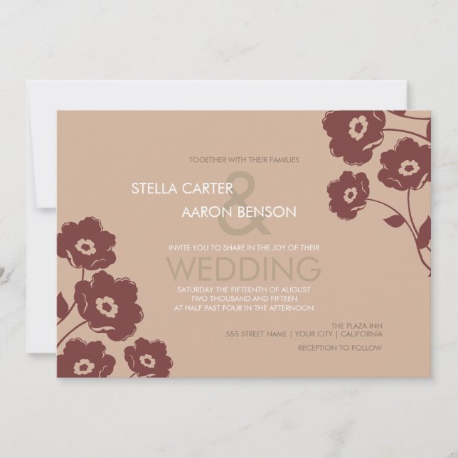 Modern Floral Wedding Invitation - marsala (Front)