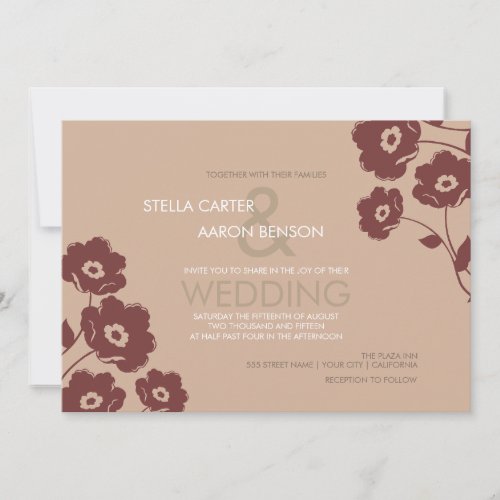 Modern Floral Wedding Invitation - marsala 5" X 7" Invitation Card