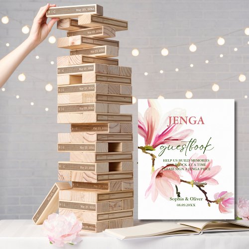 Modern Floral Wedding Jenga Guest Book Sign