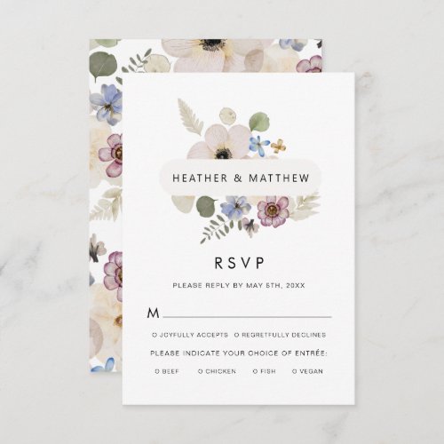 Modern Floral Wedding Meals RSVP Card