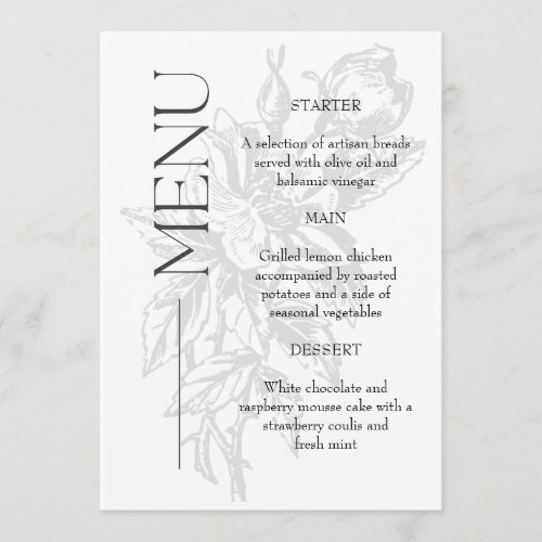 Modern Floral Wedding Menu Card | Elegant Receptio