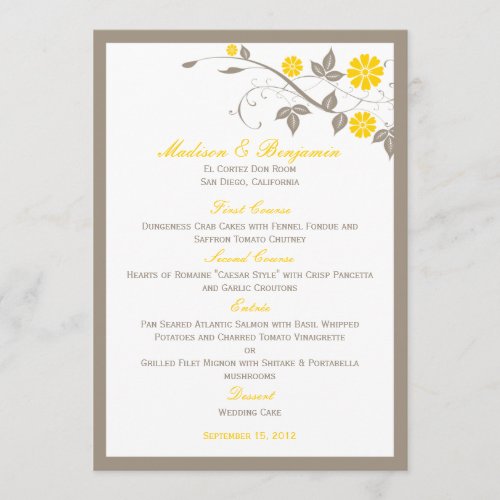 Modern Floral Wedding Menu - Mustard
