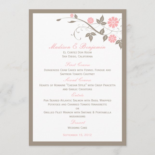 Modern Floral Wedding Menu - Soft Pink (Front)