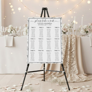 Modern Floral Wedding  Minimal Seating Chart Sign 