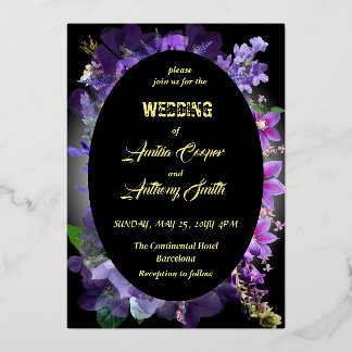 Modern floral wedding minimalist foil invitation
