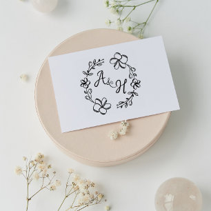 Modern Floral Wedding Monogram  Rubber Stamp