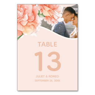 Modern Floral Wedding Photo Table Number