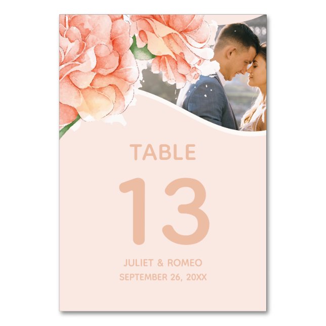 Modern Floral Wedding Photo Table Number (Front)