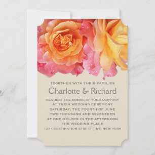 Modern Floral Wedding Pink Lemonade Roses Invitation