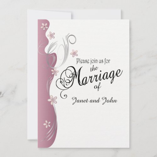 Modern Floral Wedding  Pink Tourmaline  Silver Invitation