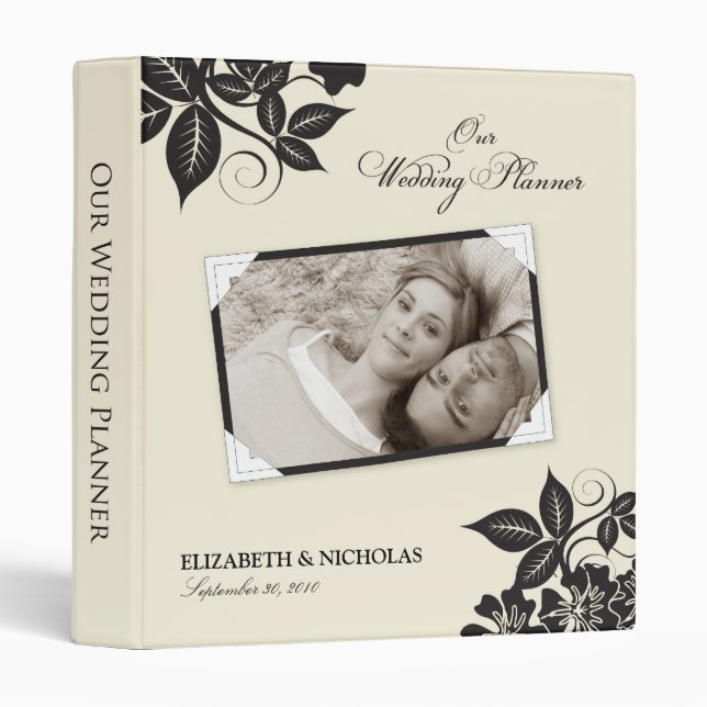 Modern Floral Wedding Planner Binder (black) (Front/Spine)
