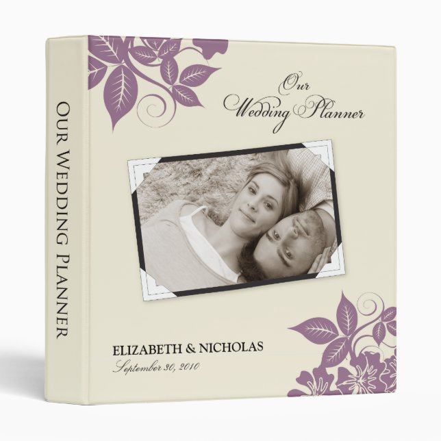 Modern Floral Wedding Planner Binder (lavender) (Front/Spine)