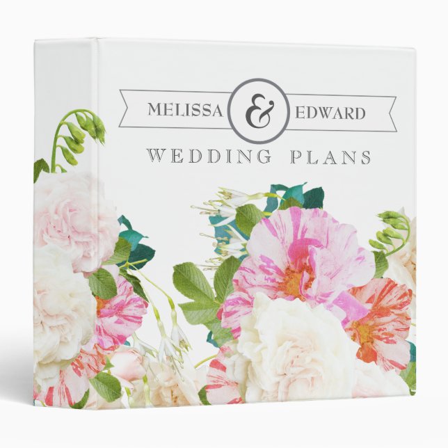 Modern Floral Wedding Planner Organizing Binder (Front/Spine)
