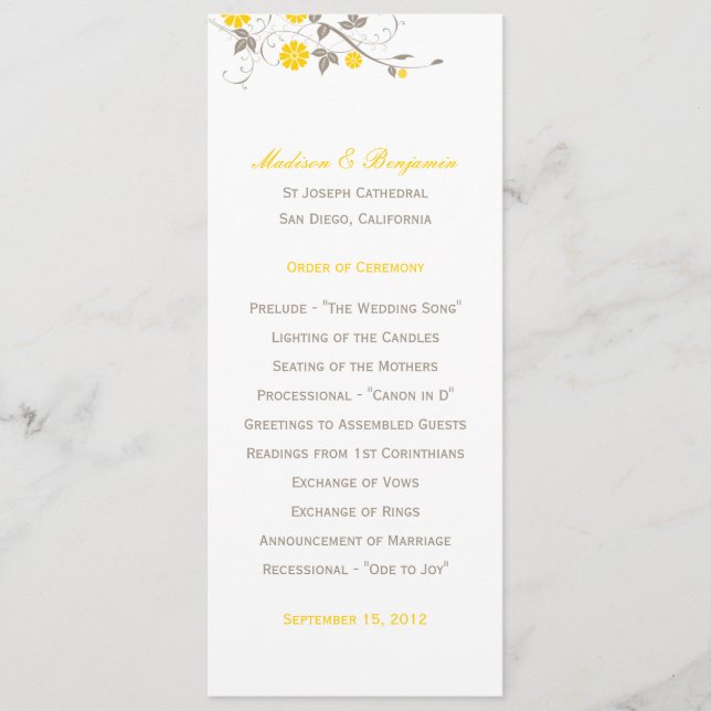 Modern Floral Wedding Program - Mustard (Front)