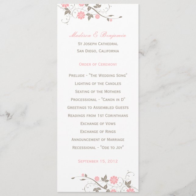 Modern Floral Wedding Program  - Soft Pink (Front)
