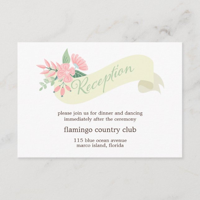 Modern Floral Wedding Reception Card (Front)