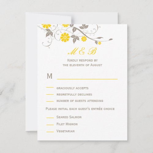 Modern Floral Wedding RSVP Card - Mustard