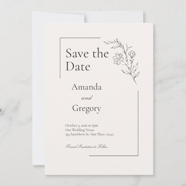 Modern Floral Wedding Save the Date Invitation (Front)