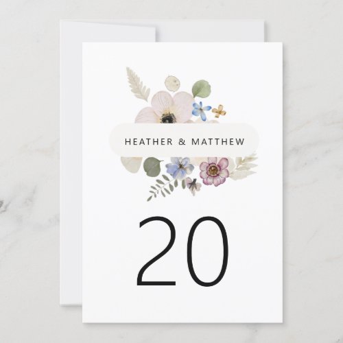 Modern Floral Wedding Table Number