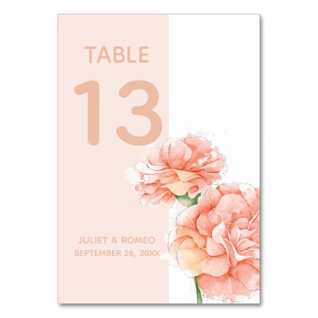 Modern Floral Wedding Table Number (Front)