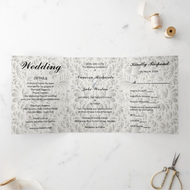 Modern Floral Wedding Tri-Fold Invitation (Inside)