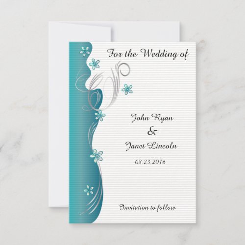 Modern Floral Wedding  Turquoise and Silver Save The Date