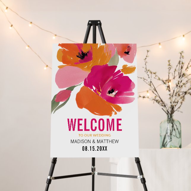 Modern Floral Wedding Welcome Sign (In Situ (Stand))