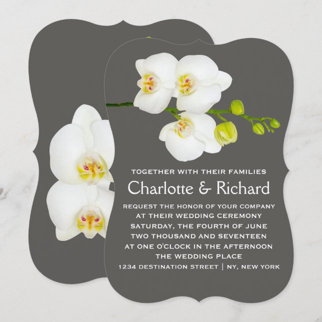 Modern Floral Wedding | White Orchid Flowers Invitation (Front/Back)
