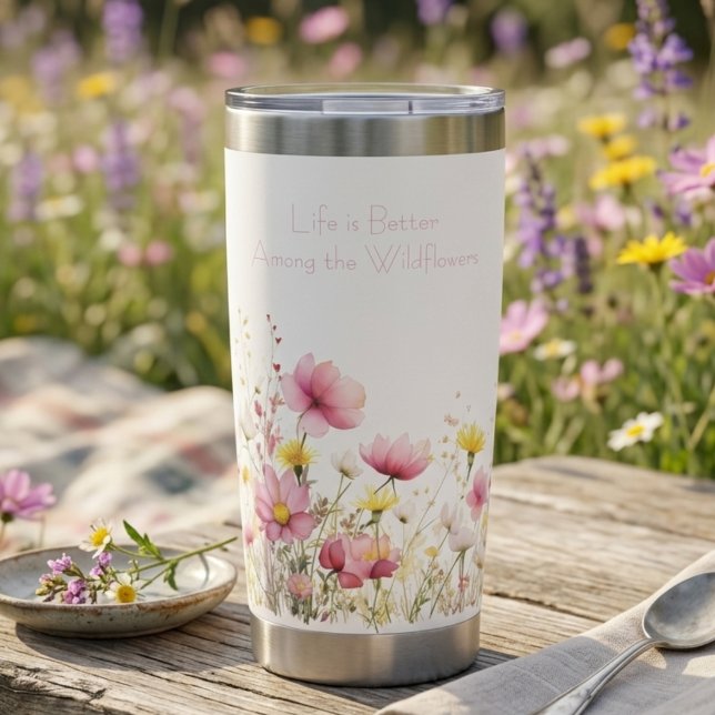 Modern Floral Whimsical Birthday Gift Insulated Tumbler (Modern floral birthday gift tumbler)