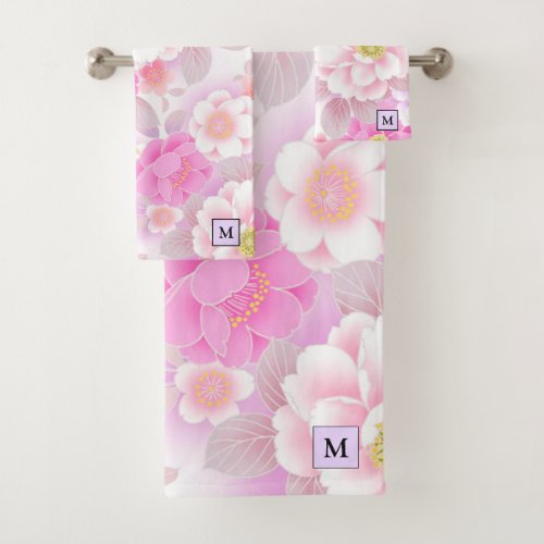 Modern Floral White Rose Bath Towel Set