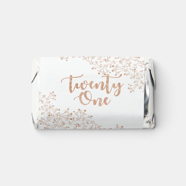 Modern Floral White & Rose Gold 21st Birthday  Hershey's Miniatures (Front)