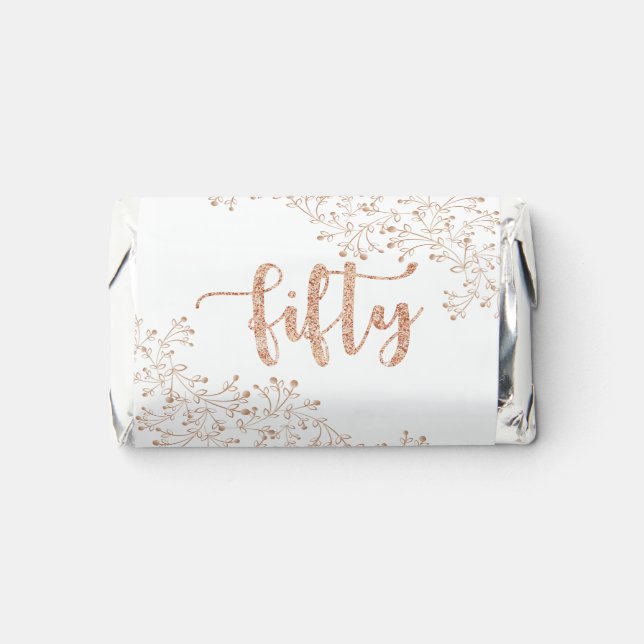 Modern Floral White & Rose Gold 50th Birthday  Hershey's Miniatures (Front)