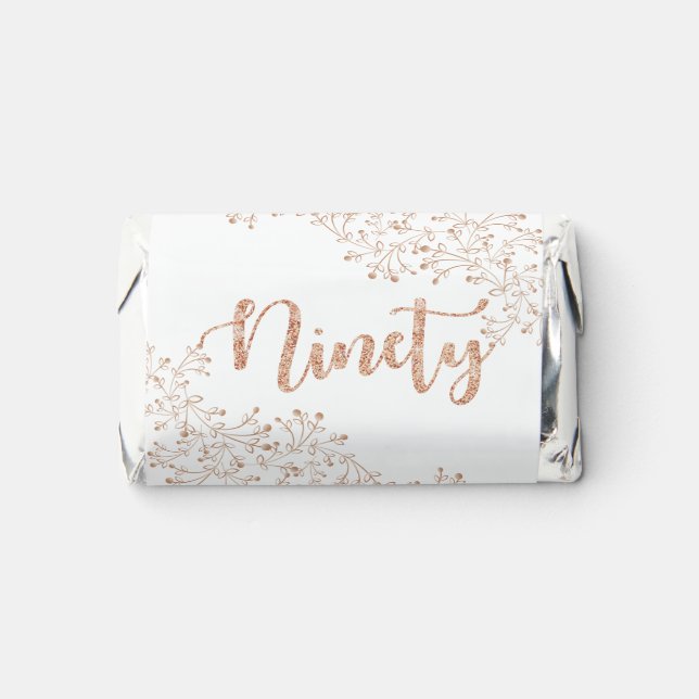 Modern Floral White & Rose Gold 90th Birthday  Hershey's Miniatures (Front)