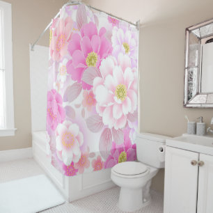 Modern Floral White Rose Shower Curtain