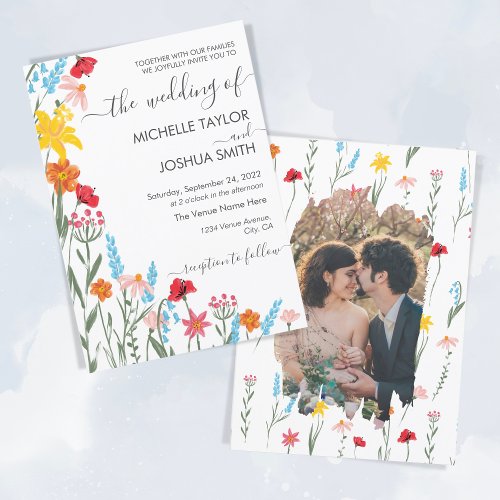 Modern Floral Wildflower Botanical Photo Invitation