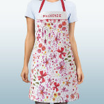 Modern Floral Wildflower Personalized Name Apron<br><div class="desc">Modern,  bright and happy wild flower watercolor painting in red,  pink and white.  Original art by Nic Squirrell. Change the name to personalize.</div>