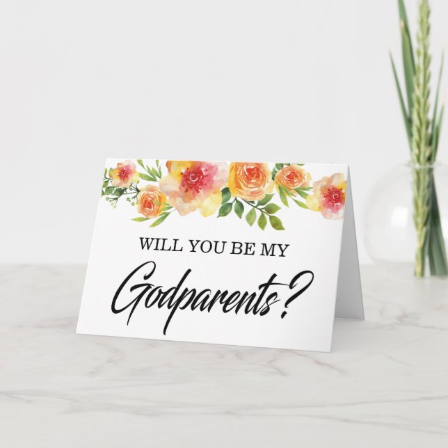 Modern Floral Will You Be My Godparents Card (Front)