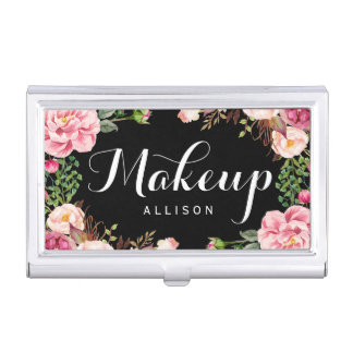 Modern Floral Wrapping Makeup Artist Calligraphy Business Card Case
