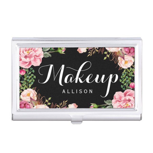 Modern Floral Wrapping Makeup Artist Calligraphy Business Card Case (Front)