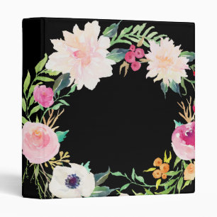 Modern Floral Wreath Black Binder
