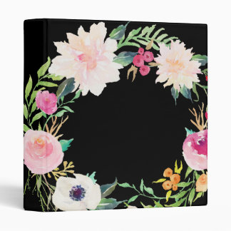 Modern Floral Wreath Black Binder