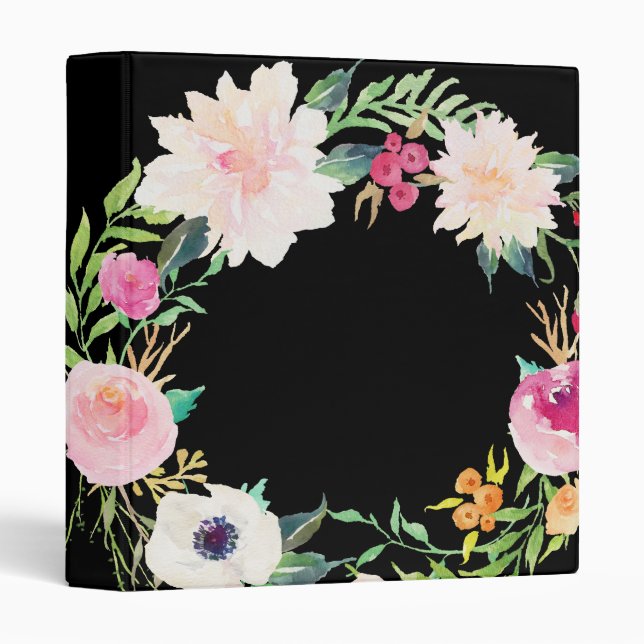 Modern Floral Wreath Black Binder (Front/Spine)