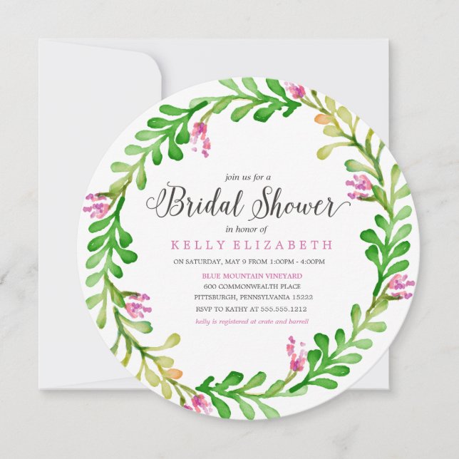 MODERN FLORAL WREATH bridal shower invitation (Front)