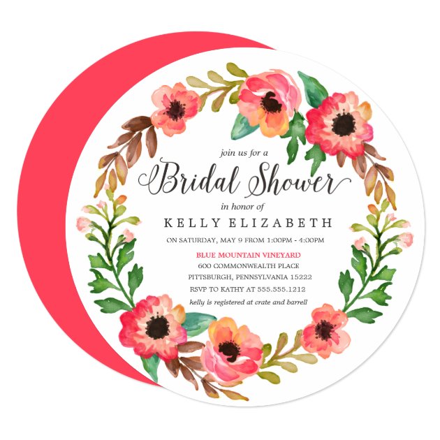 MODERN FLORAL WREATH Bridal Shower Invitation