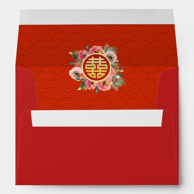 Modern floral wreath double xi chinese wedding envelope (Back (Bottom))