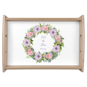 Modern Floral Wreath Flowers Gift Present Serving Tray